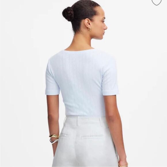 Madewell Light Blue Pointelle Cotton Notch Neck Tee Shirt XXS NWT - Picture 3 of 8